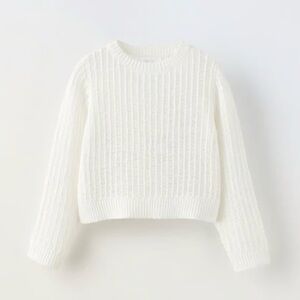 Zara Teen Girls White Crochet Open Knit Textured Sweater - 13-14 Years
